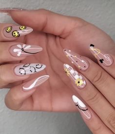 Funky Nail Art, Work Nails, Unique Acrylic Nails, Oval Nails, Funky Nails, Best Acrylic Nails