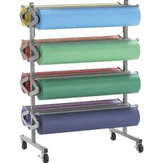 a multicolored rolling rack with six rolls