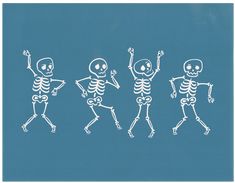 three skeletons are dancing with their arms in the air