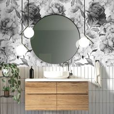 Black and White Peonies Wallpaper Mural in the bathroom White Peonies Wallpaper, White Peony Wallpaper, Peonies Wallpaper, Peony Design, Whimsical Patterns, Peony Wallpaper, Delicate Beauty, Other Space, White Peonies