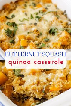 butternut squash quinoa casserole in a white dish