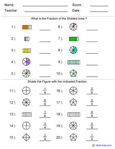 fraction worksheet for grade 1 students to practice fraction numbers and fraction additions