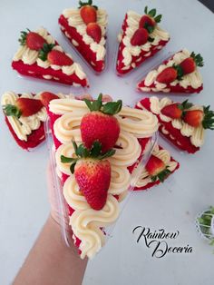 strawberries are arranged on top of the cake