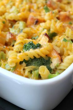 a casserole dish with broccoli and cheese