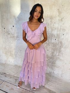 Long Formal Dresses Elegant Modest, Light Pink Ruffle Prom Dress, Long Floral Dress With Sleeves, Pink Ruffle Formal Dress, Tulle Purple Dress, Bridesmaid Dress With Ruffles, Ruffled Pink Dress, Ruffled Wedding Guest Dress, Frilly Bridesmaid Dress