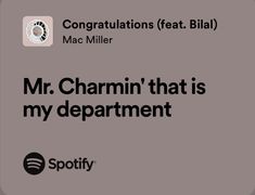 the words mr charmin'that is my department are in black and white on a gray background