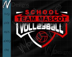 the school team mascot logo is shown in red and white on a black background with blue trim