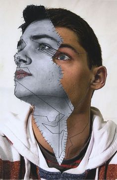 a man with his face cut out to look like he is looking at something