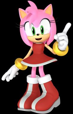 a cartoon character in red and white shoes holding a gold object with her thumb up