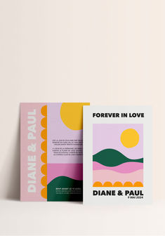 two folded books on top of each other in front of a white background with the title forever in love written below