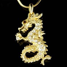 Swarovski Crystal Gold Plated Chinese Myth Fairy Magic Dragon Amulet Oriental Serpents Gothic Pendan Elegant Dragon Design Necklace As A Gift, Elegant Dragon Design Necklace As Gift, Elegant Dragon Design Necklace Gift, Christmas Crystal Necklace Gift, Christmas Gift Crystal Necklace, Dragon Amulet, Magical Dragon, Chinese New Year Gift, Chinese New Year Gifts