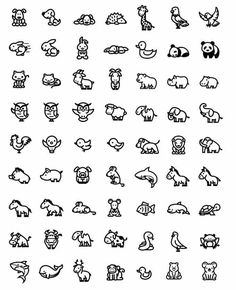 an image of animals that are drawn in black and white