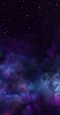 an image of the night sky with stars and clouds all around it in purple tones