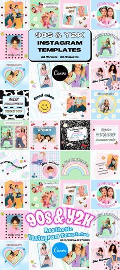 90s & Y2K Aesthetic Instagram Templates, IG Canva Templates, Instagram Post Templates. Instagram Story, Pastel,Retro,Hippie, Groovy, 2000

Customizable Canva Template - works on free Canva mobile & website - no coding required! Y2k Ig Feed, Y2k Instagram Feed, Y2k Aesthetic Instagram, Collage Scrapbook Layouts, Canva Templates Instagram Post, Y2k Collage, Ig Templates, Collage Scrapbook