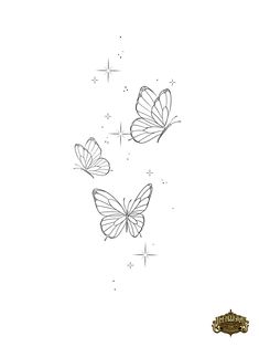 three butterflies flying in the sky with stars