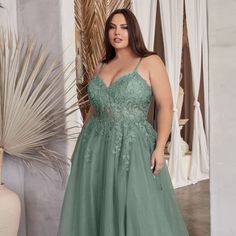 This Dress Is Designed To Make A Statement, With Its Ethereal Tulle Fabric, Intricate Floral Lace Embroidery, And Figure-Flattering A-Line Silhouette. The A-Line Silhouette Of This Dress Is Universally Flattering, Skimming Over Your Curves And Creating A Graceful And Elegant Shape. It's The Perfect Choice For Any Formal Occasion, Such As Weddings, Proms, Or Galas. The Sleeveless Design Showcases Your Arms And Shoulders, Exuding Confidence And Grace. Fabric: Tulle Length: Long Color: Dusty Teal N Senior Prom Dresses Plus Size, Enchanted Forest Formal Dress, Plus Size Prom Dresses Long, Prom Plus Size, Matric Farewell Dresses, Debs Dresses, Green Wedding Dress, Teal Prom Dresses, Farewell Dresses