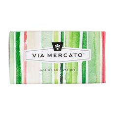 a bar of soap with green, red and white stripes on the front that says via mercato