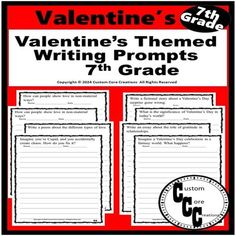 valentine's themed writing prompts for 7th grade with red background and black lettering