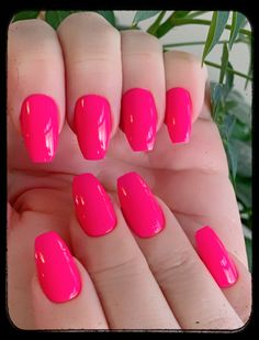 Neon Pink Nail Polish, Pink Holographic Nails, Neon Pink Nails, Neon Green Nails, Neon Nail Polish, Summer Gel Nails, Valentine Nail Art, Hot Pink Nails, Simple Acrylic Nails