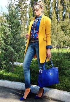 Blue Pumps Outfit, Blue Shoes Outfit, Pumps Outfit, Royal Blue Shoes, Yellow Clothes, Yellow Outfit, Clothes Pictures, Blue Pumps