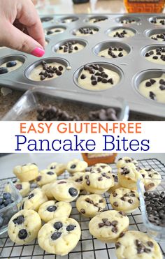 an easy gluten - free pancake bites recipe with blueberries and chocolate chips