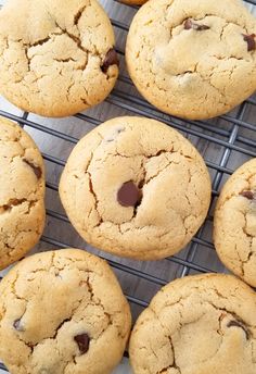 chocolate chip cookies cooling on a wire rack