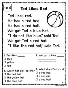 a worksheet for reading the words red and blue