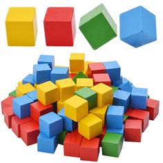 several different colored blocks and shapes on a white background