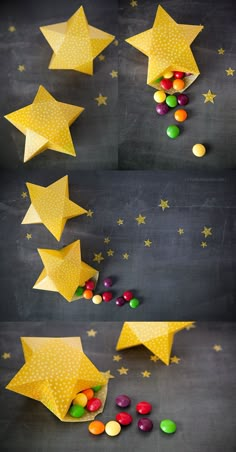 stars and candies are arranged on the chalkboard to make them look like they have been