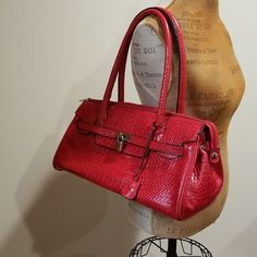 Excellent Condition. 15" X 9 " 100% Leather Silky Soft Red Velvet Linen. Coming From Pets And Smoking Free Home. Reasonable Offer Welcome! Red Crocodile Pattern Shoulder Bag For Shopping, Red Crocodile Pattern Office Bag, Formal Red Crocodile Pattern Shoulder Bag, Red Textured Leather Satchel For Travel, Red Textured Leather Tote Satchel, Chic Red Satchel With Magnetic Closure, Red Textured Leather Rectangular Bag, Red Textured Leather Rectangular Satchel, Red Satchel With Magnetic Closure For Everyday Use