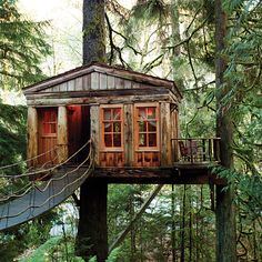 a tree house in the middle of some trees