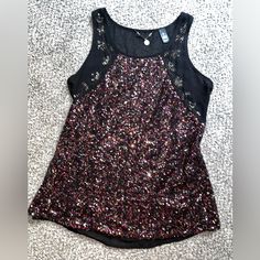 Bke Boutique Sequin Top - Size Medium. Never Worn. New Without Tags. Beautiful Beadwork And Sequins In Perfect Condition. Casual Sequined Tank Top For Night Out, Embellished Black Tank Top For Night Out, Black Summer Top With Contrast Sequin, Black Tops With Contrast Sequin For Summer, Black Sequin Contrast Top For Summer, Black Contrast Sequin Tops For Summer, Black Glitter Tops For Summer, Sequin Tank Top, Beautiful Beadwork