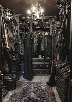 Gothic Victorian Room Aesthetic, Gothic Dressing Room, Goth Storage, Dark Academia Closet, Witchy Closet, Goth Vanity, Goth Closet, Victorian Closet, Goth Interior