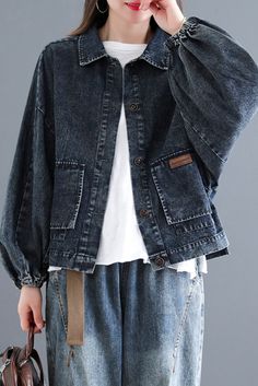 Casual Washed Denim Jacket For Fall, Spring Streetwear Dark Wash Utility Jacket, Dark Wash Utility Jacket For Spring Streetwear, Spring Dark Wash Utility Jacket For Streetwear, Fall Denim Blue Jacket With Pockets, Trendy Long Sleeve Denim Utility Jacket, Blue Denim Jacket For Fall, Casual Dark Wash Utility Jacket For Fall, Dark Wash Relaxed Fit Denim Vest For Fall