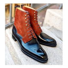 Handmade Men Black Genuine Leather and Suede Ankle High Dress Boot on Storenvy Quality Leather Boots, Dress Boot, Custom Design Shoes, Custom Boots, Central London, Dress With Boots, Budapest, Leather Handmade, Boots Men