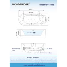 woodbridge bathtub with the measurements for it