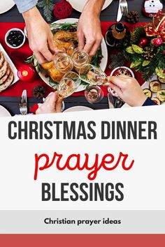 christmas dinner prayer with two people serving food