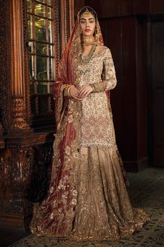 Golden Bridal Lehenga, Angrakha Dress, Bridal Anarkali, Indian Bridal Wear, Pakistani Bridal Wear, Pakistani Wedding Dresses, Bridal Dress Design