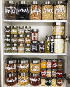 an organized pantry filled with lots of different types of spices and seasonings on shelves