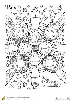 an adult coloring page with children and stars