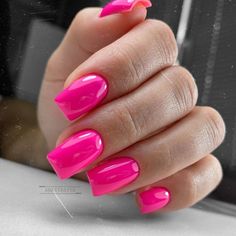 Neon Pink Short Nails, Fushia Short Nails, Square Nails Hot Pink, Short Square Hot Pink Nails, Neon Pink Square Nails, Fusia Pink Nails Short, Bright Pink Gel Nails Short, Basic Hot Pink Nails, Modern Nail Art