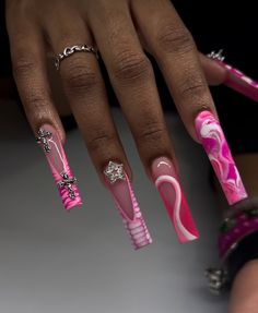 Long Acrylic Nails Birthday Set, Long Nails Design 2024, Acrylic Toe Nails, Long Nail Designs, Glamour Nails, Colored Acrylic Nails