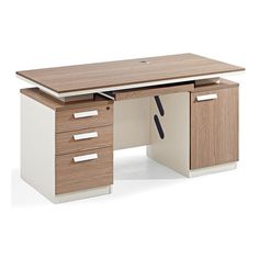 an office desk with two drawers on each side