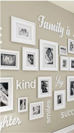 a wall with many pictures and words on it