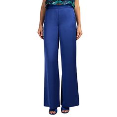 Color/Pattern: Majorelle Blue Inseam Approximately 31.5in Design Details: Flat Front Wide Leg Pant Side Zipper 100% Polyester Dry Clean Only Imported Majorelle Blue, Lulu Pants, Cream Trousers, Juicy Couture Charms, Trina Turk Dresses, Rayon Pants, Leg Work, Latest Colour, Leggings Casual