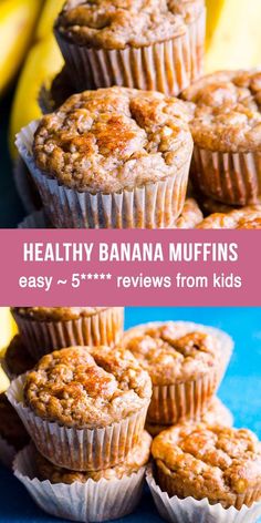 healthy banana muffins with text overlay