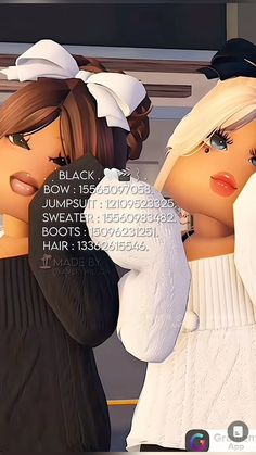 two animated women standing next to each other in front of a computer screen with text on it