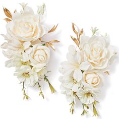 two bouquets of white flowers on a white background