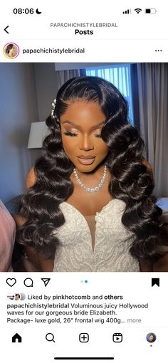 Wedding Frontal Hairstyles, Engagement Hair Ideas, Engagement Photos Hairstyles Black Women, Side Part Waves Long Hair Wedding, Hairstyles For Bride Black Women, Wedding Hairstyles Black Women Curls, Prom Hollywood Waves, Wand Curls Wedding Hair Black Women, Old Hollywood Waves Black Women