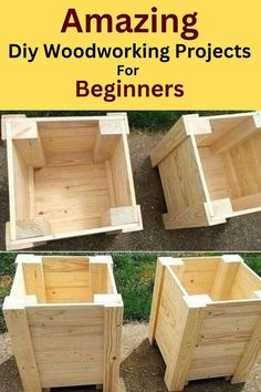 three wooden boxes with the words amazing diy woodworking projects for beginners